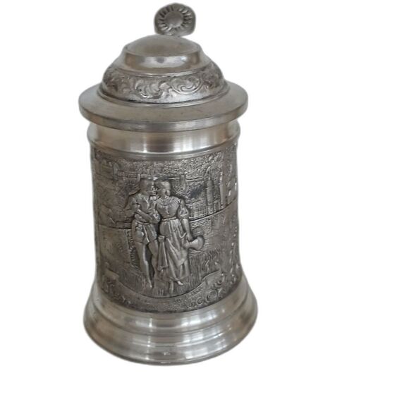 BMF Zinn Germany Mini Pewter Stein 3″ Lidded Marked Rare Miniature - Picture 2 of 5